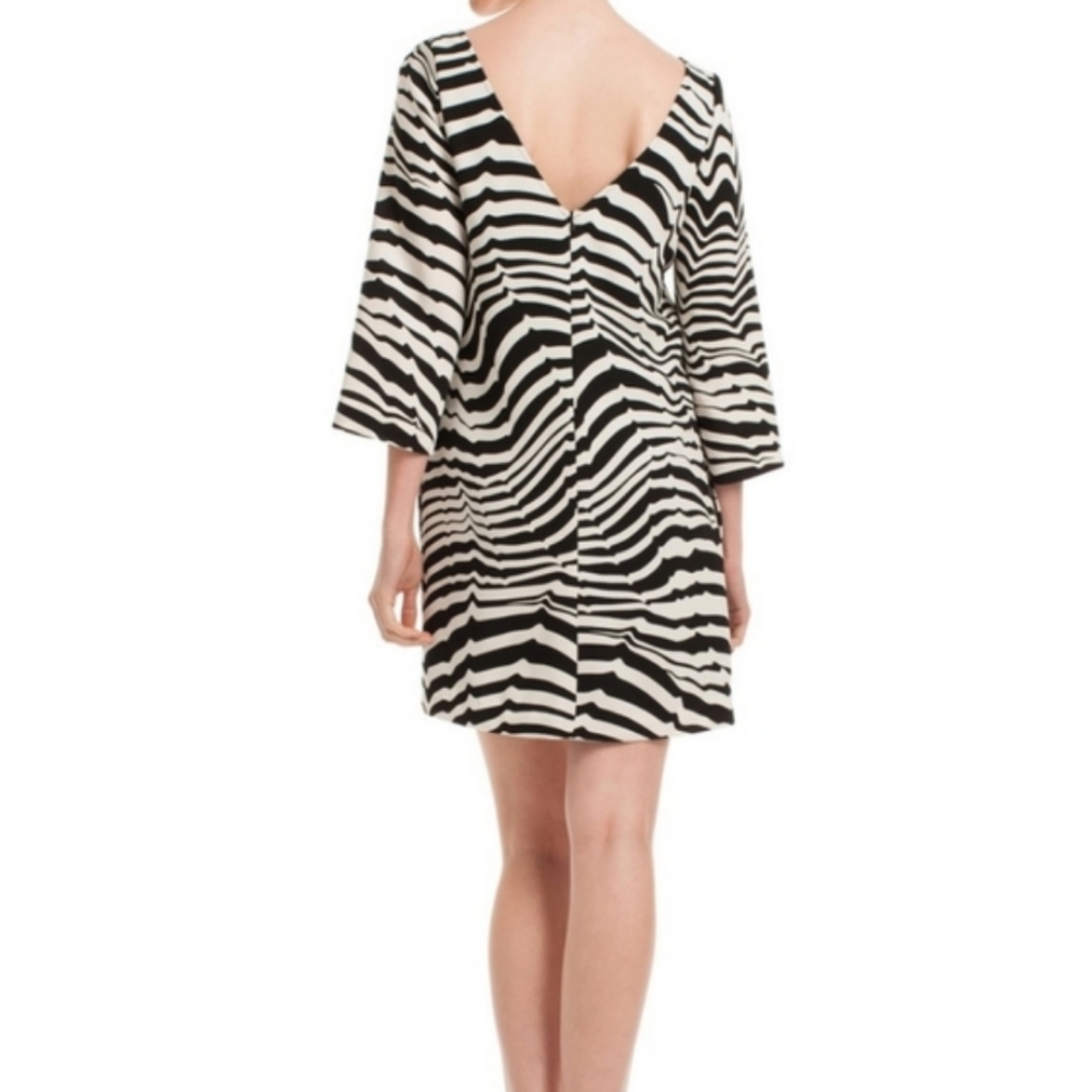 Trina Turk Women's Off White & Black Zebra Stripe Lined 3/4 Sleeve Dress 4 - Picture 6 of 16